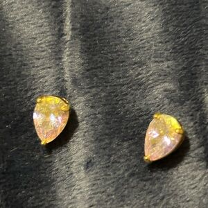 Gold and Pink Teardrop Stud Earrings